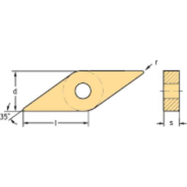 Diamond Turning Insert, Diamond, 3/8 in, VNMG, 35  Degrees, 3/64 in, Carbide