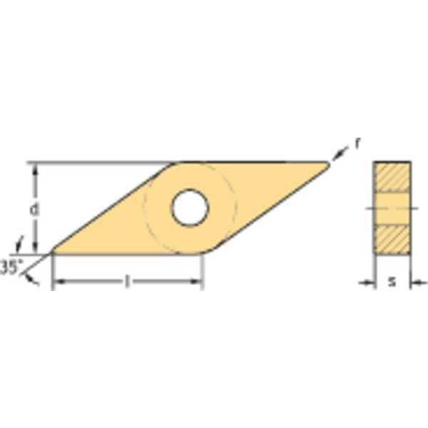 Diamond Turning Insert, Diamond, 3/8 in, VNMG, 35  Degrees, 1/64 in, Carbide