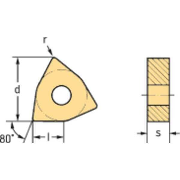 Turning Insert, Trigon, 3/8 in, WNMG, 0.40mm, Carbide