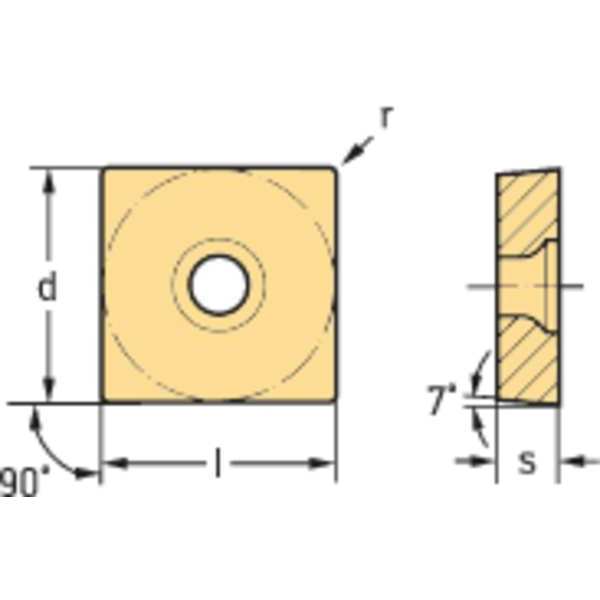 Square Turning Insert, Square, 3/8 in, SCGT, 1/32 in, Carbide