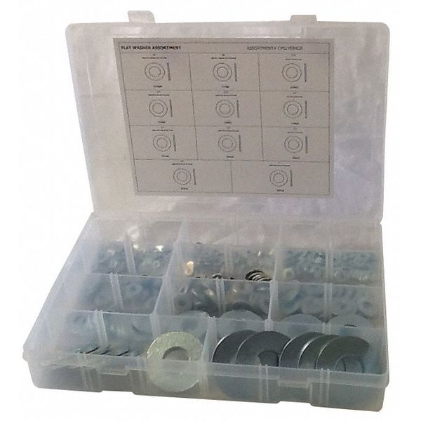 Standard Washer Assortment, Steel, Zinc Plated Finish, 587 PCS