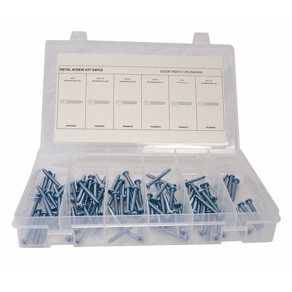 Tapping Screw Assortment, Steel, Zinc Plated Finish