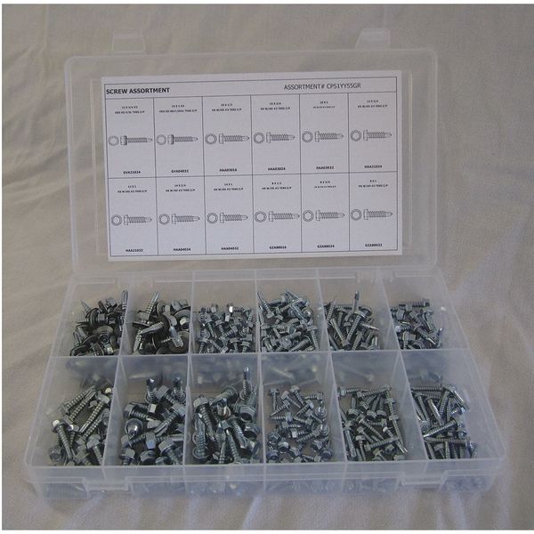 Screw and Washer Assortment Self-Drilling Screw and Washer Assortment, Steel, Zinc Plated Finish