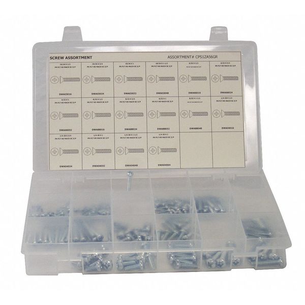 Machine Screw Assortment, Steel, Zinc Plated Finish