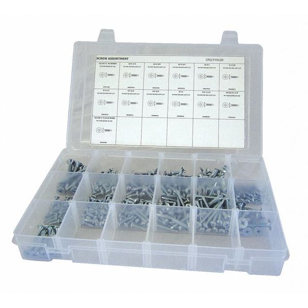 Tapping Screw Assortment, Steel, Zinc Plated Finish