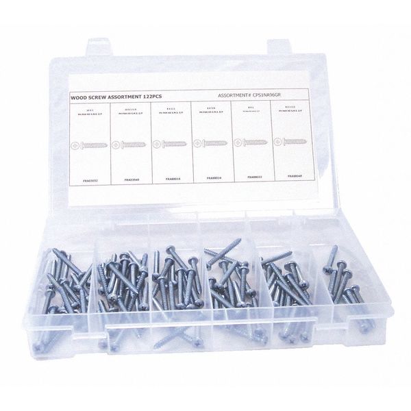 Wood Screw Assortment, Steel, Zinc Plated Finish