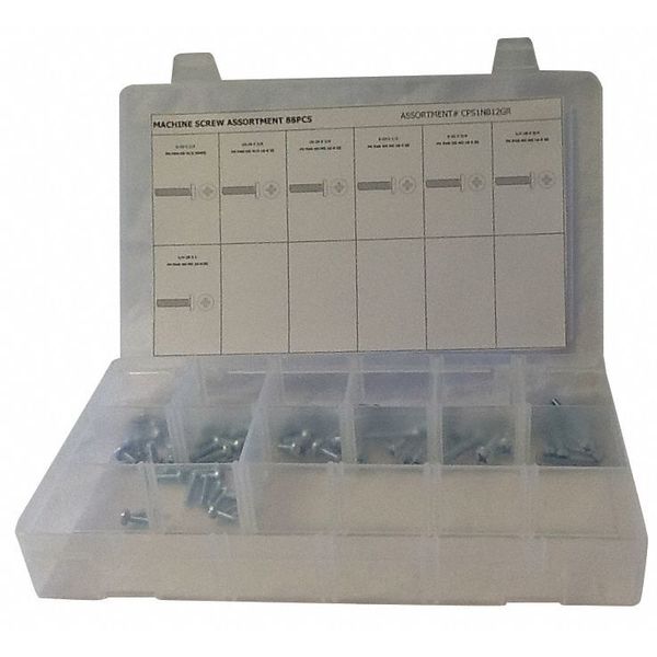 Machine Screw Assortment, Steel, Plain Finish