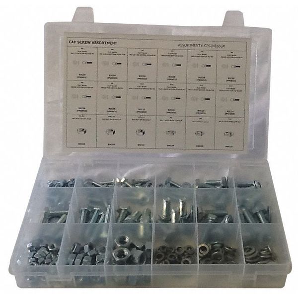 Hex Head Cap Screw Assortment, Steel, Zinc Plated Finish