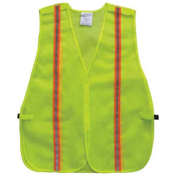 High-Visibility Vest, Vertical, Mesh Polyester, Hook-and-Loop, Unrated, Lime, Size Universal