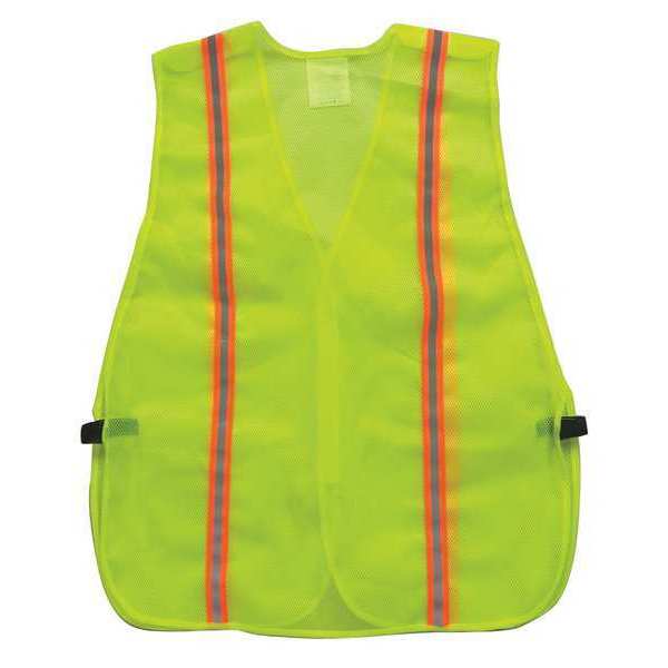 High-Visibility Vest, Vertical, Mesh Polyester, Hook-and-Loop, Unrated, Lime, Size Universal