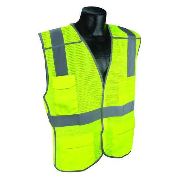 High-Visibility Vest, ANSI Class 2, U-Block, Solid Polyester, Hook-and-Loop, Lime, Size 2XL/3XL