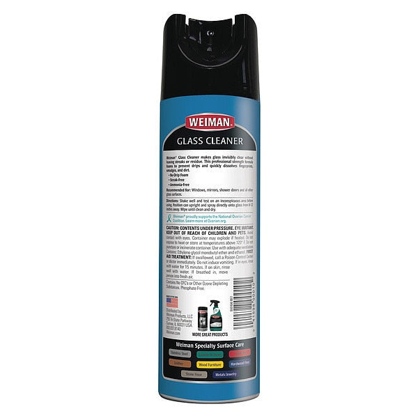 Liquid Glass Cleaner, 19 oz., Blue, Unscented, Aerosol Can