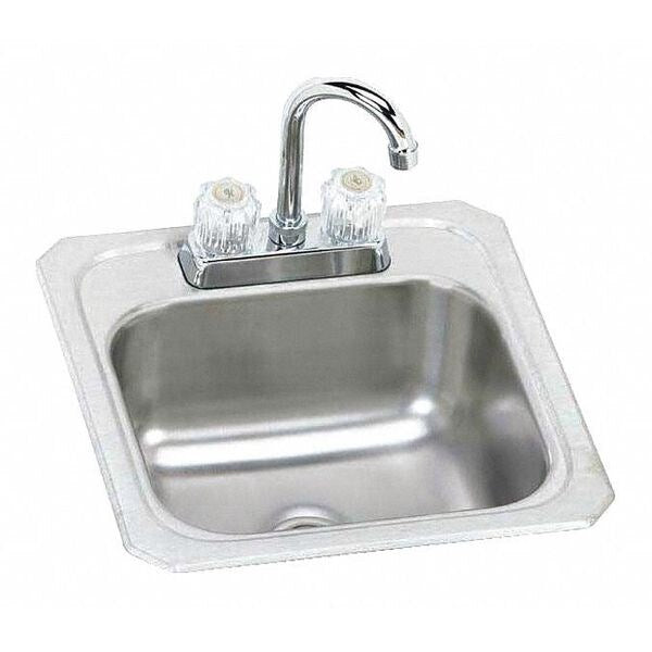 15 in W x 15 in L x 6 1/8 in H, Drop-In, 20 ga. 304 Stainless Steel, Sink Kit