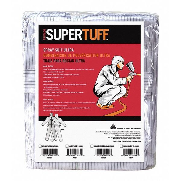 Spray Suit, L, White, 0.5% Carbon Fiber, 99.5% Polyester, 2-Way Zipper