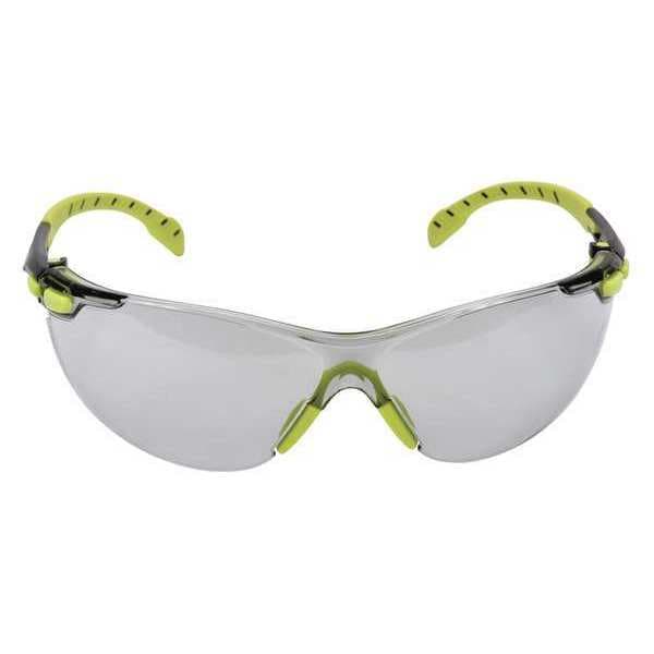Solus Safety Glasses, Anti-Fog/Scratch, Frameless, Black/Green Temple, Indoor/Outdoor Gray Lens
