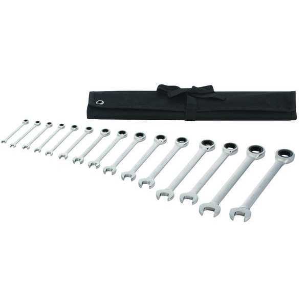 Ratcheting Wrench Set, SAE, 1/4 in to 1 in Head Sizes, 15-Piece