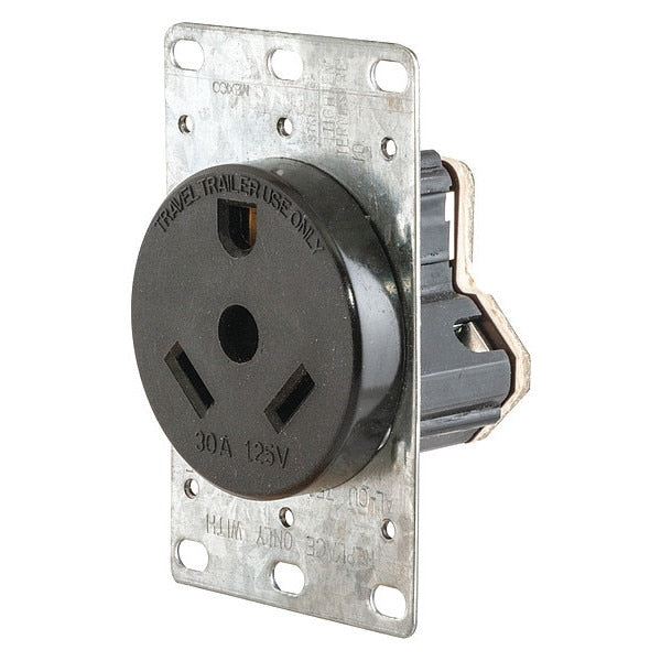 Receptacle, 30 A Amps, 125V AC, Flush Mount, Single Outlet, TT-30R, Black