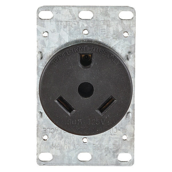 Receptacle, 30 A Amps, 125V AC, Flush Mount, Single Outlet, TT-30R, Black