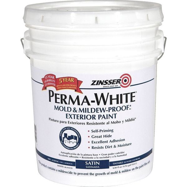 Interior Paint, Satin, LatexBase, White, 5 gal