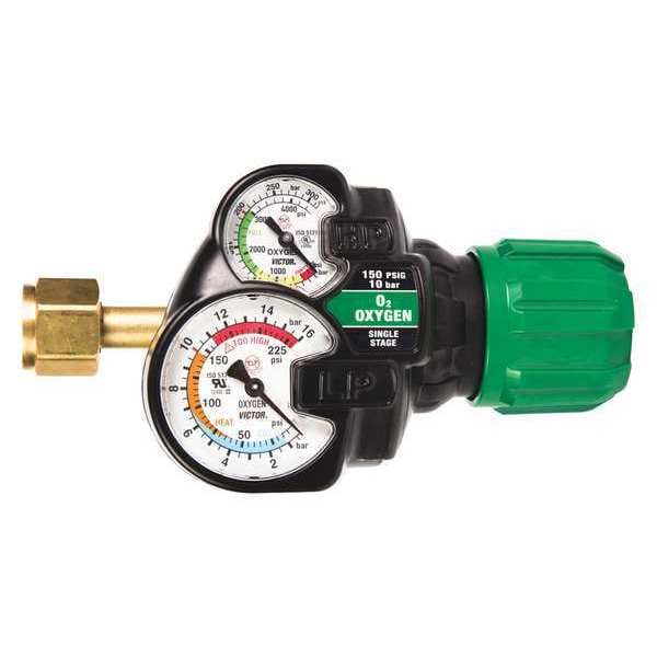 Gas Regulator, Single Stage, CGA-540, 5 to 150 psi, Use With: Oxygen
