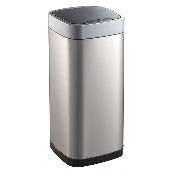 21 gal Square Trash Can, Square, 13 3/4 in Dia, Stainless Steel, ABS