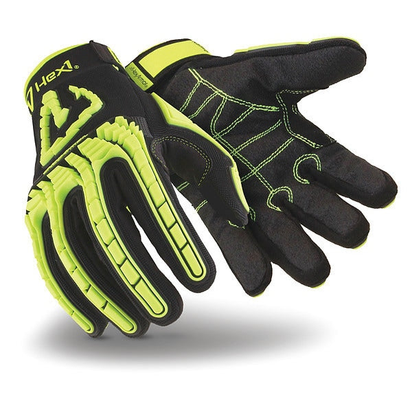 Hi-Vis Cut Resistant Impact Gloves, A1 Cut Level, Uncoated, L, 1 PR