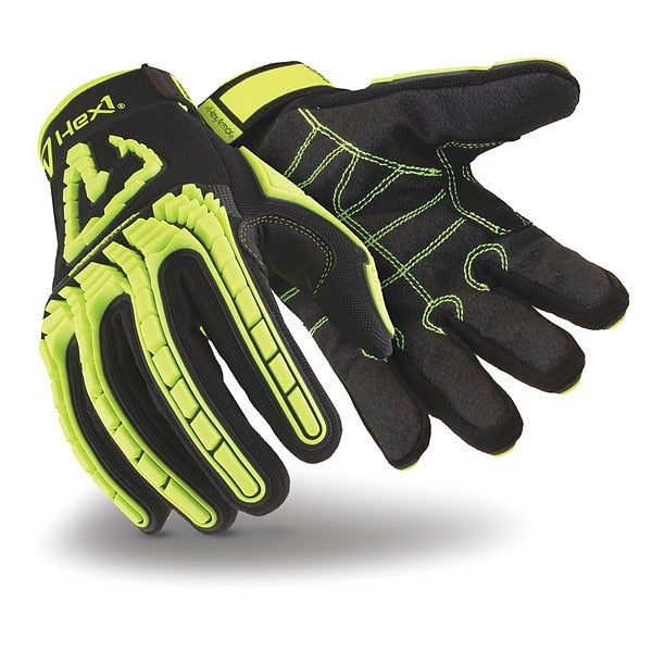 Hi-Vis Cut Resistant Impact Gloves, A1 Cut Level, Uncoated, M, 1 PR