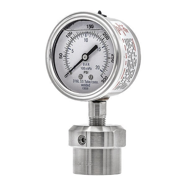 Pressure Gauge, 0 to 300 psi, 1/2 in FNPT, Silver