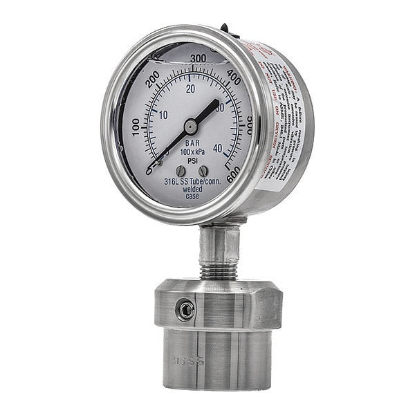 Pressure Gauge, 0 to 600 psi, 1/2 in FNPT, Silver