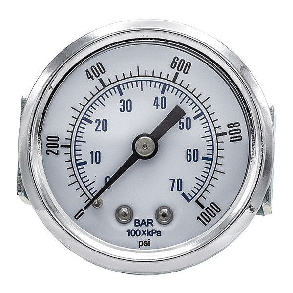 Pressure Gauge, 0 to 1000 psi, 1/8 in MNPT, Black