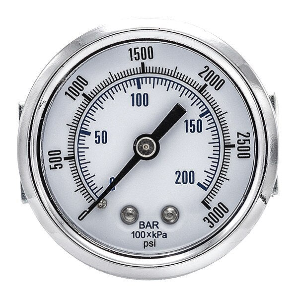 Pressure Gauge, 0 to 3000 psi, 1/8 in MNPT, Black