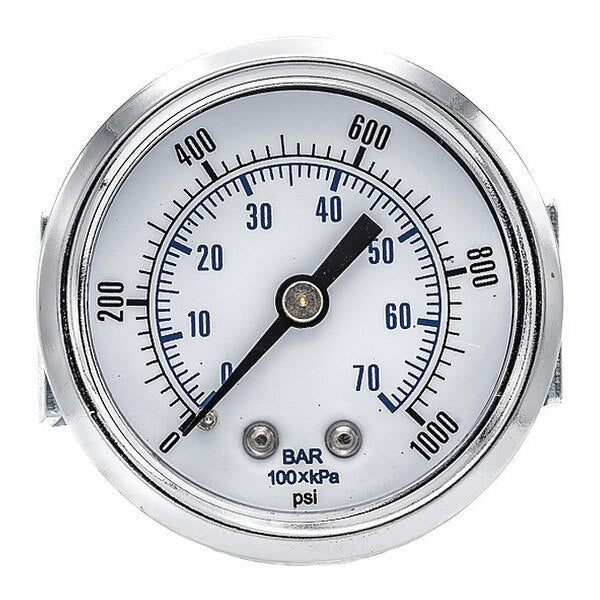 Pressure Gauge, 0 to 1000 psi, 1/4 in MNPT, Black