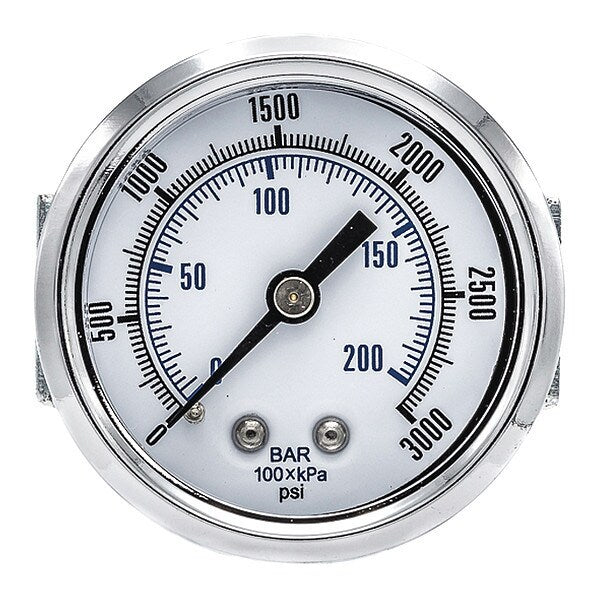 Pressure Gauge, 0 to 3000 psi, 1/4 in MNPT, Black