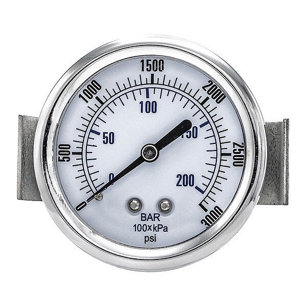 Pressure Gauge, 0 to 3000 psi, 1/4 in MNPT, Black