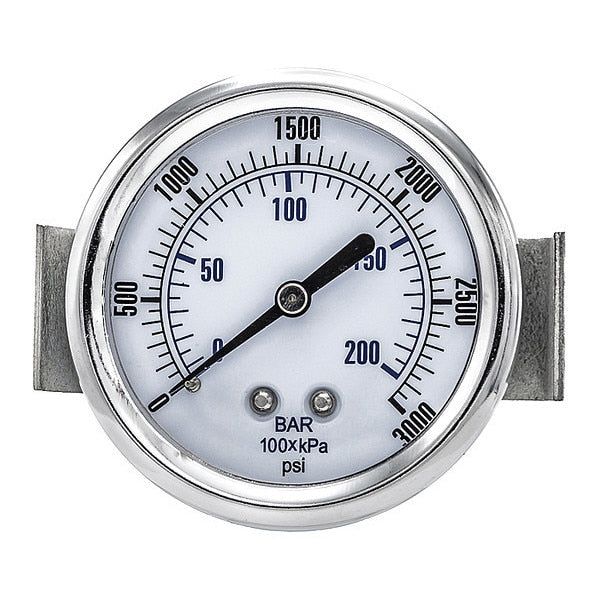 Pressure Gauge, 0 to 3000 psi, 1/4 in MNPT, Black