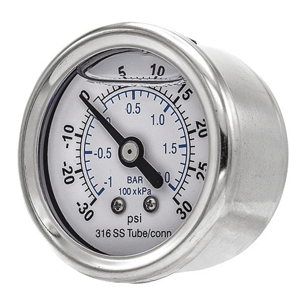 Compound Gauge, -30 to 0 to 30 in Hg/psi, 1/8 in MNPT, Silver