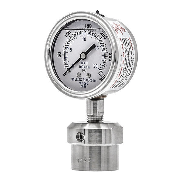 Pressure Gauge, 0 to 300 psi, 1/4 in FNPT, Silver