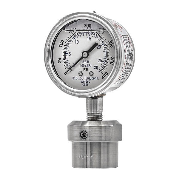 Pressure Gauge, 0 to 400 psi, 1/4 in FNPT, Silver