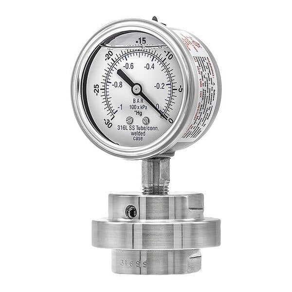 Vacuum Gauge, -30 to 0 psi, 1/2 in FNPT, Silver