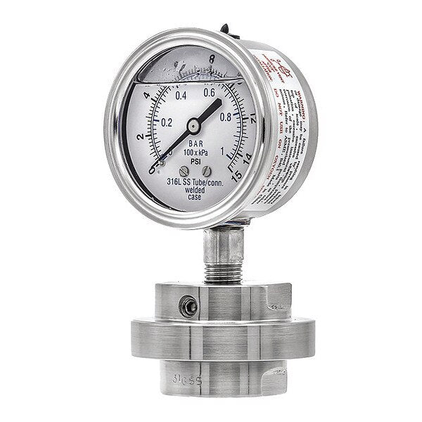 Pressure Gauge, 0 to 15 psi, 1/2 in FNPT, Silver