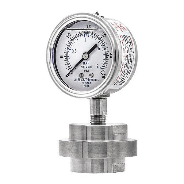 Pressure Gauge, 0 to 30 psi, 1/2 in FNPT, Silver