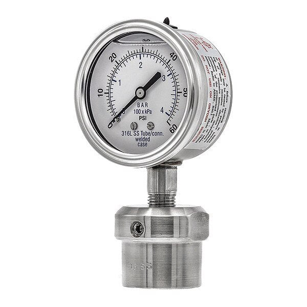 Pressure Gauge, 0 to 60 psi, 1/2 in FNPT, Silver