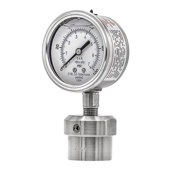 Pressure Gauge, 0 to 100 psi, 1/2 in FNPT, Silver