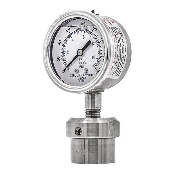Pressure Gauge, 0 to 160 psi, 1/2 in FNPT, Silver
