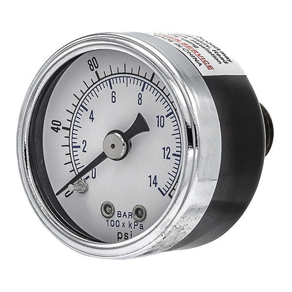 Pressure Gauge, 0 to 200 psi, 1/4 in MNPT, Black