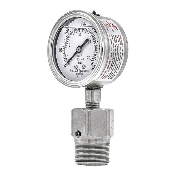 Pressure Gauge, 0 to 300 psi, 1 in MNPT, Silver