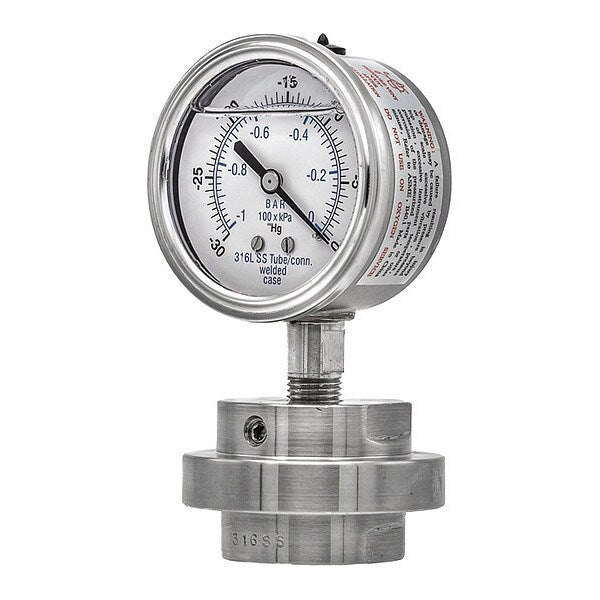 Vacuum Gauge, -30 to 0 psi, 1/4 in FNPT, Silver