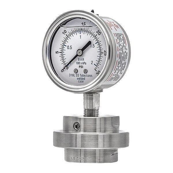 Pressure Gauge, 0 to 30 psi, 1/4 in FNPT, Silver