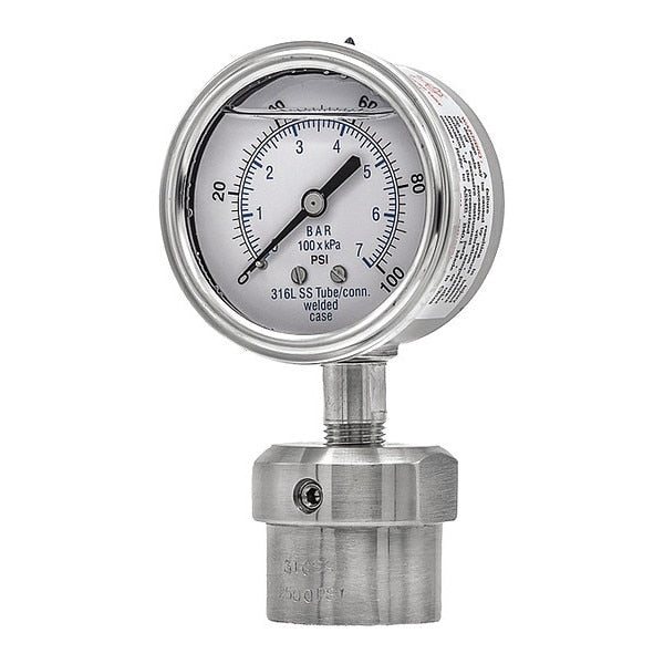 Pressure Gauge, 0 to 100 psi, 1/4 in FNPT, Silver