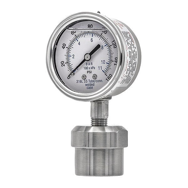 Pressure Gauge, 0 to 160 psi, 1/4 in FNPT, Silver